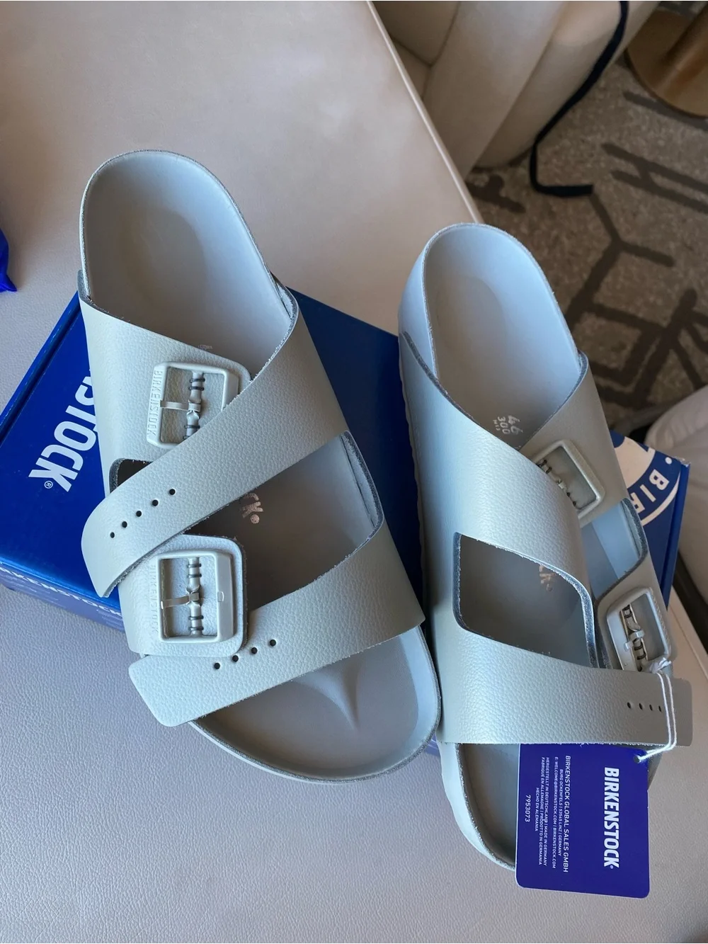 NIB Birkenstock Men's  Arizona Two-Buckle Slide Sandals 13 46 mineral gray